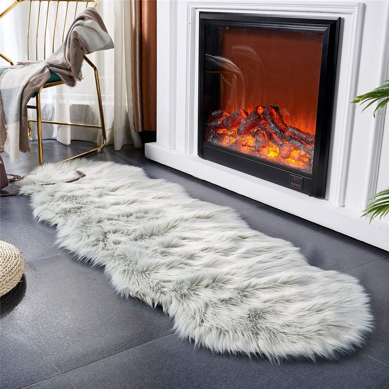 Easy Joy EasyJoy Ultra Soft Fluffy Shaggy Area Rug Faux Fur, Chair Cover, Fuzzy Seat Pad for Bedroom Floor Sofa Living Room (2 x 6 ft Sheepskin, Light Grey) - Image 3